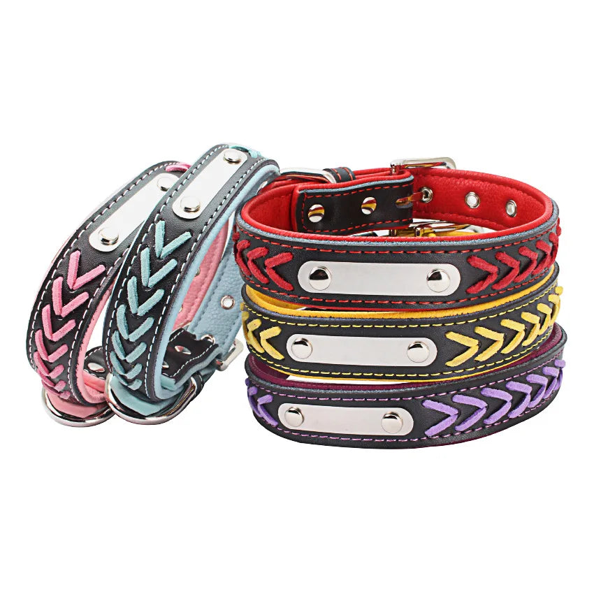 Leather Braided Dog Collar Neck Strap