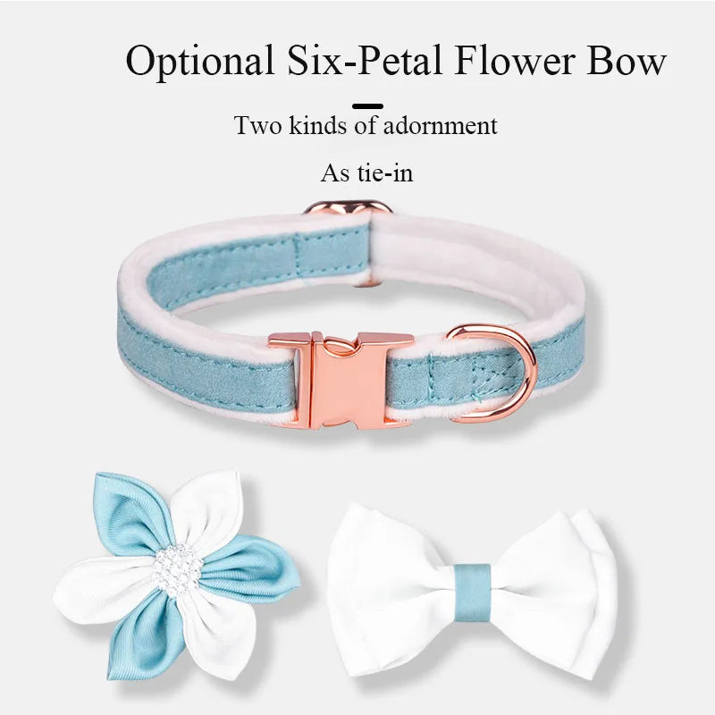 Dog Collar With Six-petal Flower Bowknot Velvet Collar