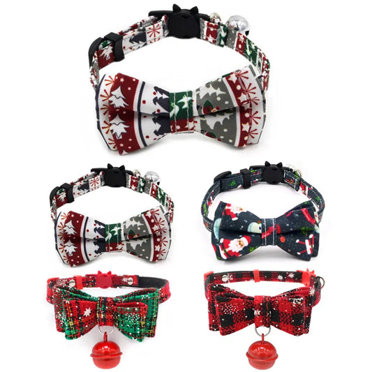 Bowknot Christmas Floral Cat Collar Bell Pet Dog Xmas
