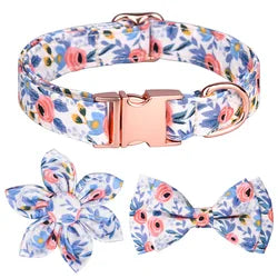 Floral Printed Cotton Dog Collar With Flower Bow Knot Decoration