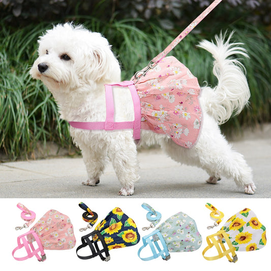 Cat Clothes Harness Leash Adjustable Floral Printed Pet Harness Vest Dress For Small Medium Dogs Cats & Chihuahua