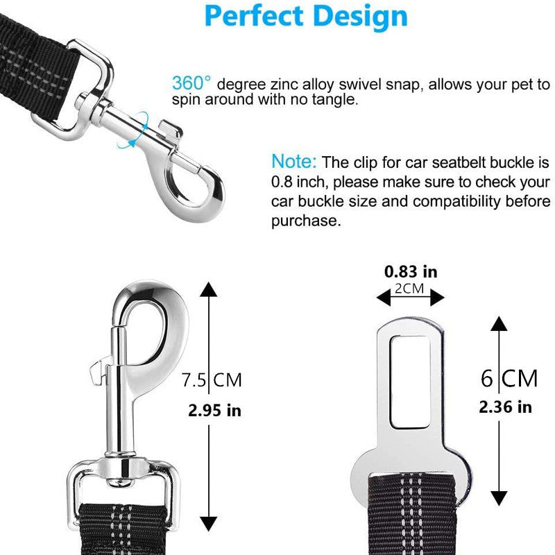 Dog Seat Belt Car Harness Durable Nylon Reflective Bungee Fabric Tether