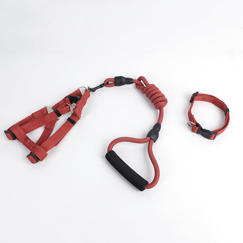 Solid Color Pet Adjustable Chest Strap Harness Leash With Collar Set