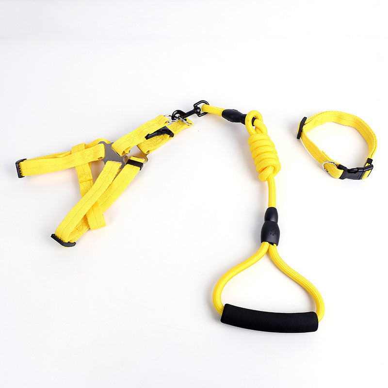 Solid Color Pet Adjustable Chest Strap Harness Leash With Collar Set