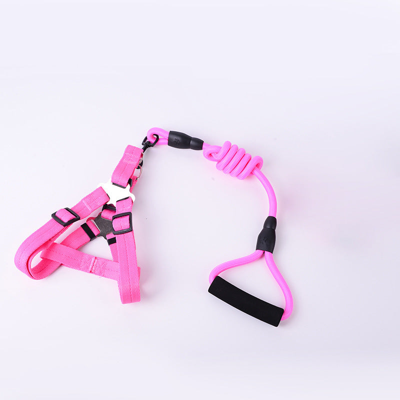 Solid Color Pet Adjustable Chest Strap Harness Leash With Collar Set