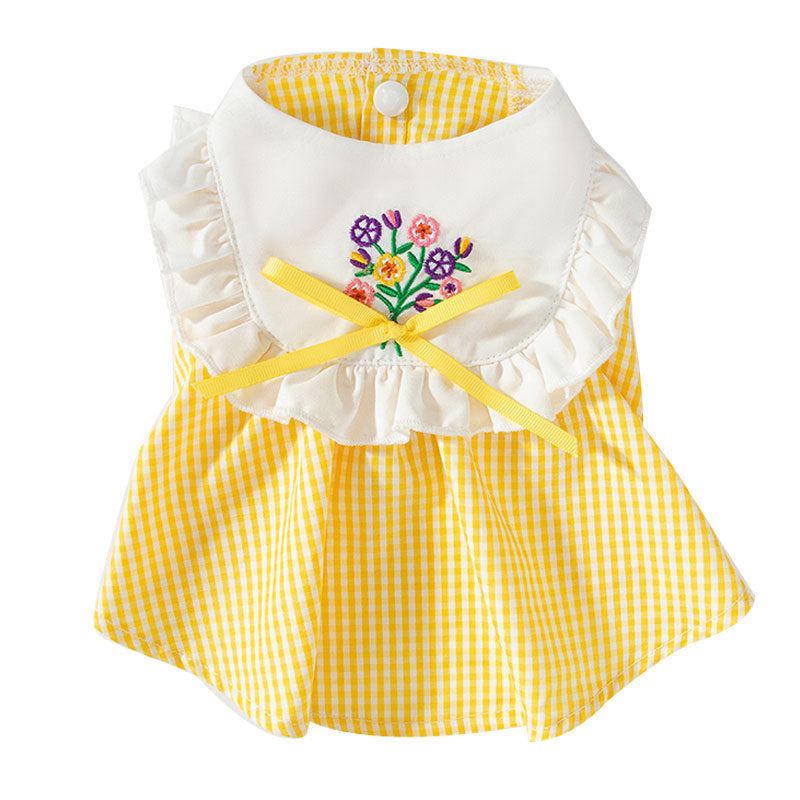 Summer Embroidered Plaid Pet Skirt Kitten Breathable Cat Skirt