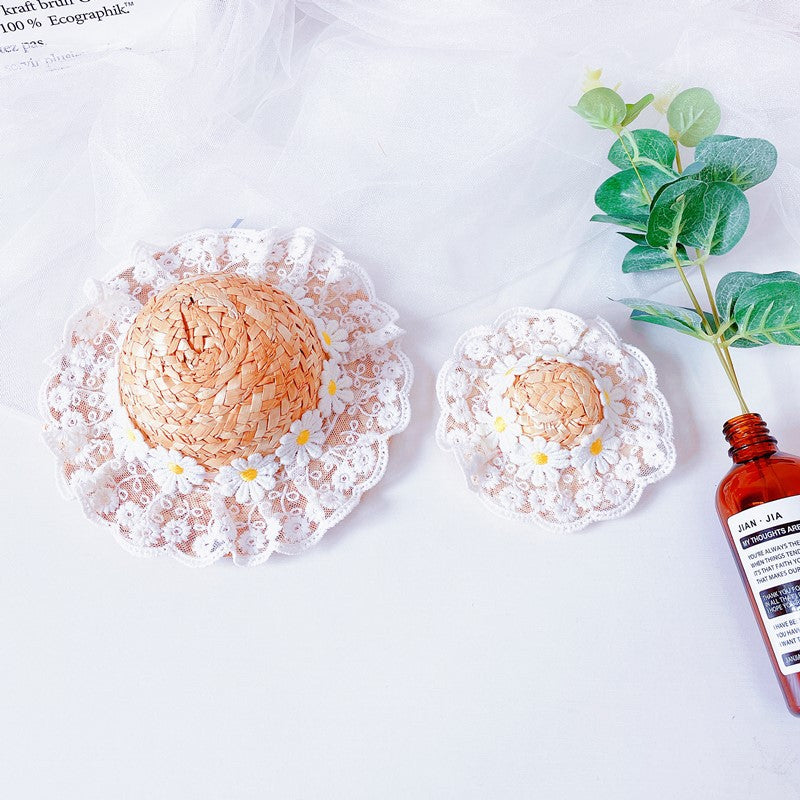 Lace Flower Hat Cat Dog Spring and Summer Sun Shade Straw Hat