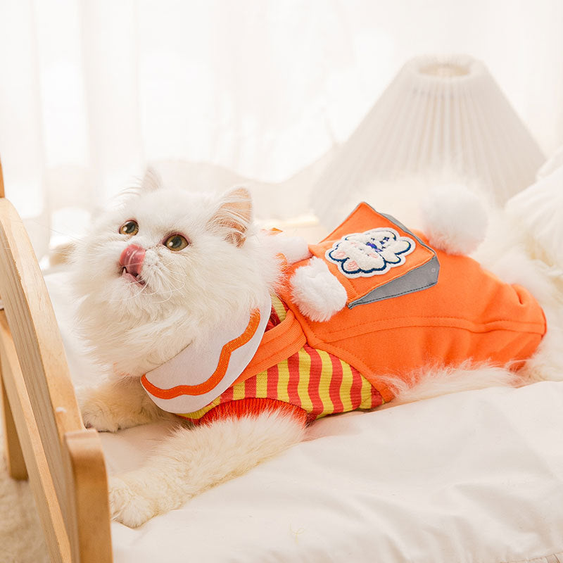 Winter Warm Cat Stripe Fleece Four-legged Coat Jumpsuit Pet Clothes