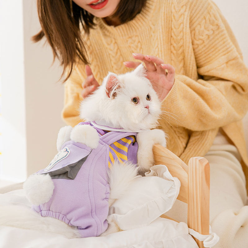 Winter Warm Cat Stripe Fleece Four-legged Coat Jumpsuit Pet Clothes