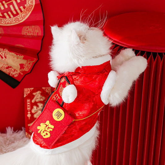 Pet New Year Tang Suit Cat Dress Thick Coat Clothes