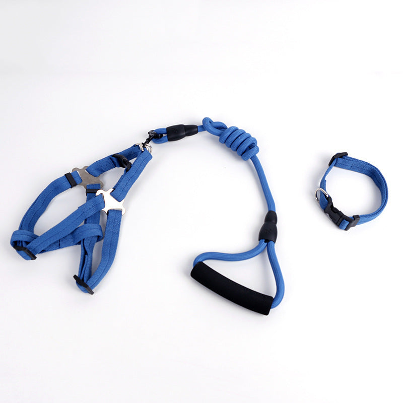 Solid Color Pet Adjustable Chest Strap Harness Leash With Collar Set