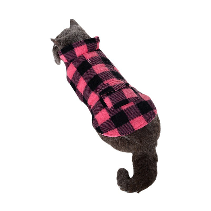 Pet Cat Winter Plaid Check Outfit Jumper Coat Vest