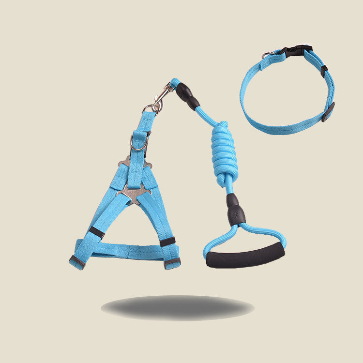 Solid Color Pet Adjustable Chest Strap Harness Leash With Collar Set