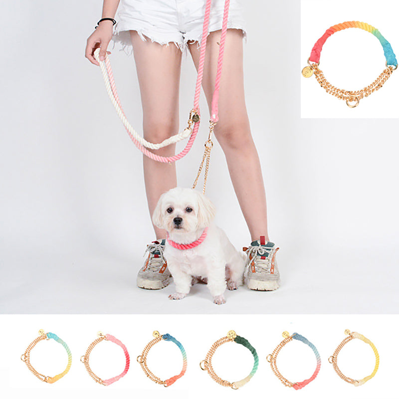 Dog Gradient Color Cotton Rope Collar