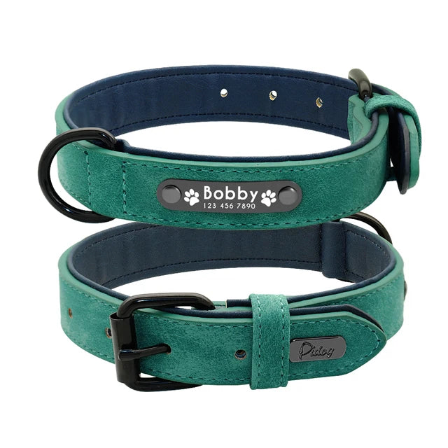 Customized Dogs Collars Personalized Padded Leather Collar With Walking Leash