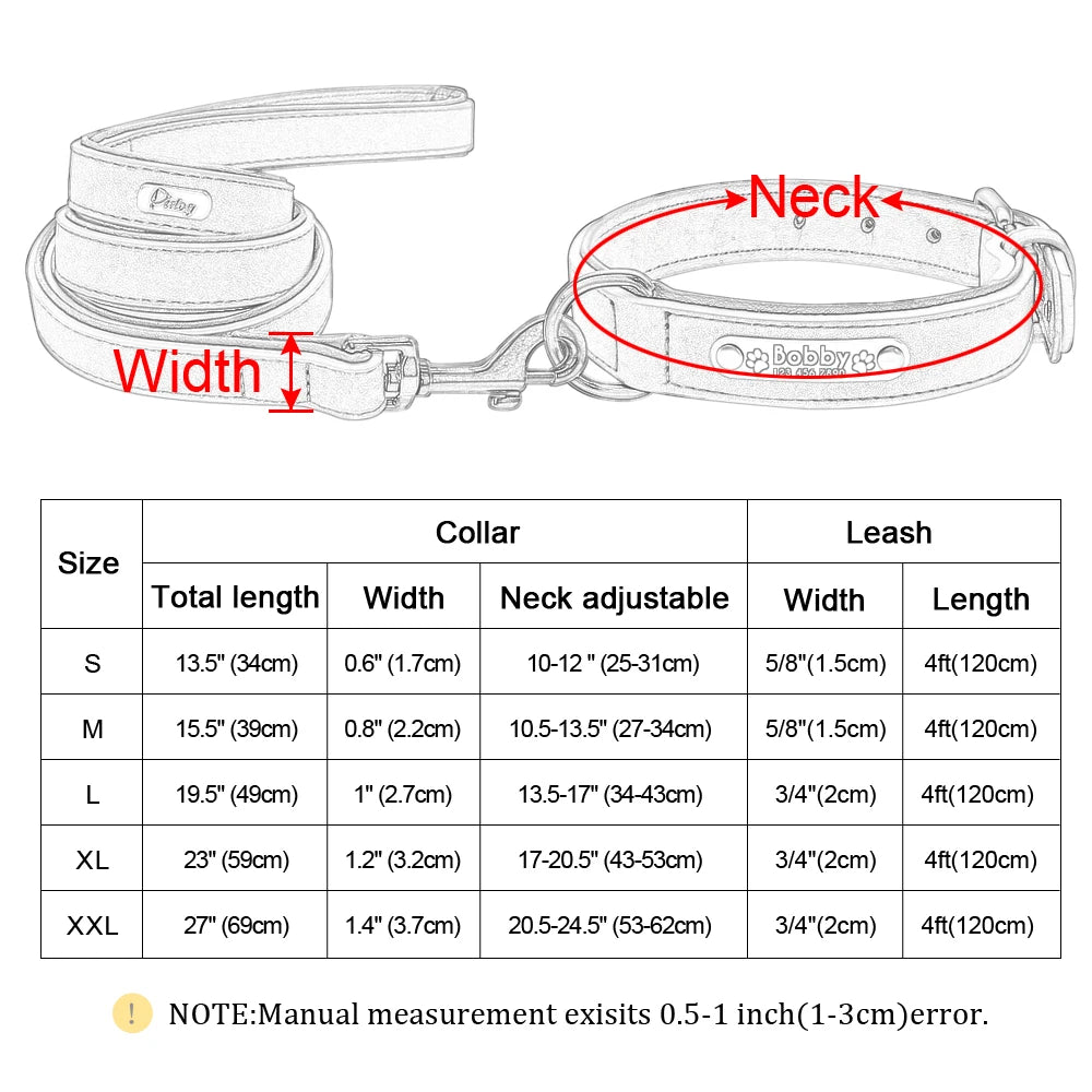 Customized Dogs Collars Personalized Padded Leather Collar With Walking Leash