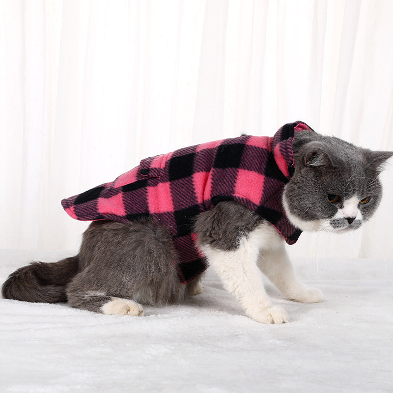 Pet Cat Winter Plaid Check Outfit Jumper Coat Vest