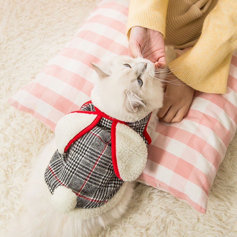 Cat Clothes Lamb Velvet Check Vest Warm Pet Outfit