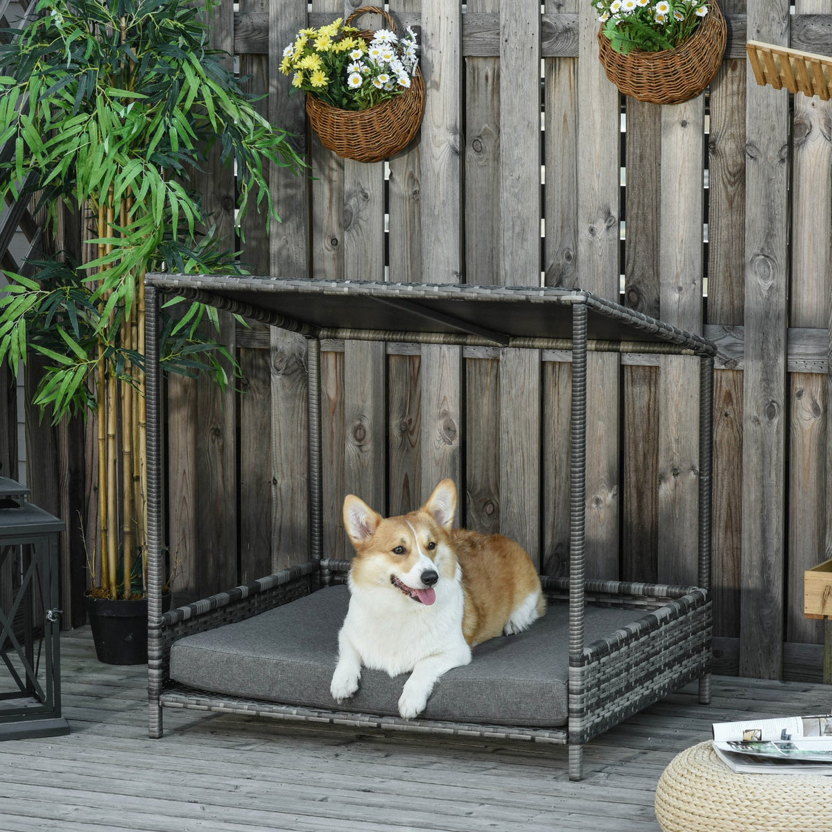 PawHut Wicker Dog House Raised Rattan Dog Cat Bed for Indoor Outdoor - [[Product type]] | Buffy's