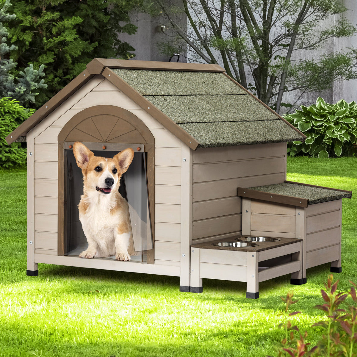 Outdoor fir wood dog house with an open roof ideal for small to medium - [[Product type]] | Buffy's
