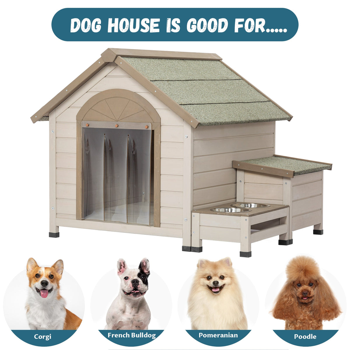 Outdoor fir wood dog house with an open roof ideal for small to medium - [[Product type]] | Buffy's
