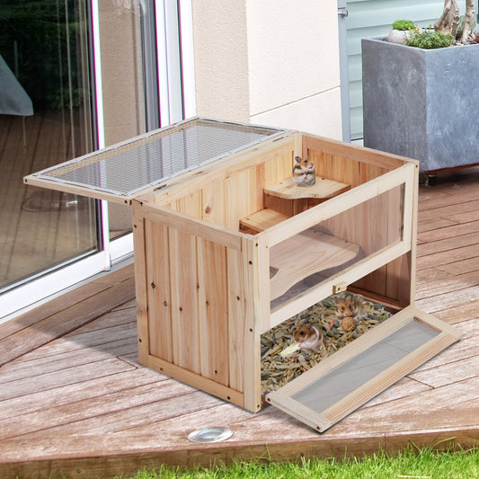 PawHut Wooden Hamster Cage 2 Levels Small Animals - [[Product type]] | Buffy's