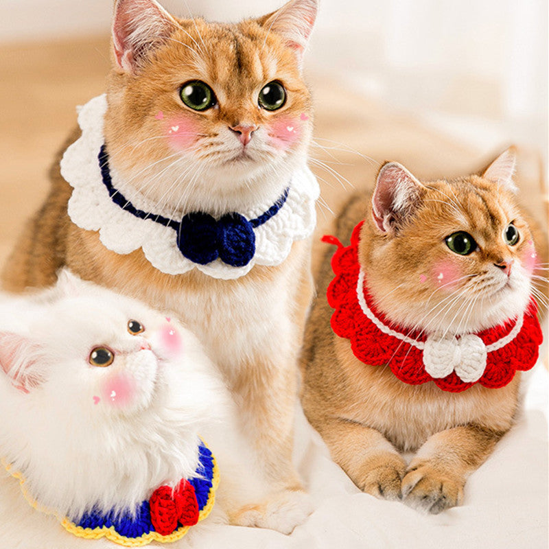 Cat Collar Crochet Woolen Thread Bandage Cape Bib