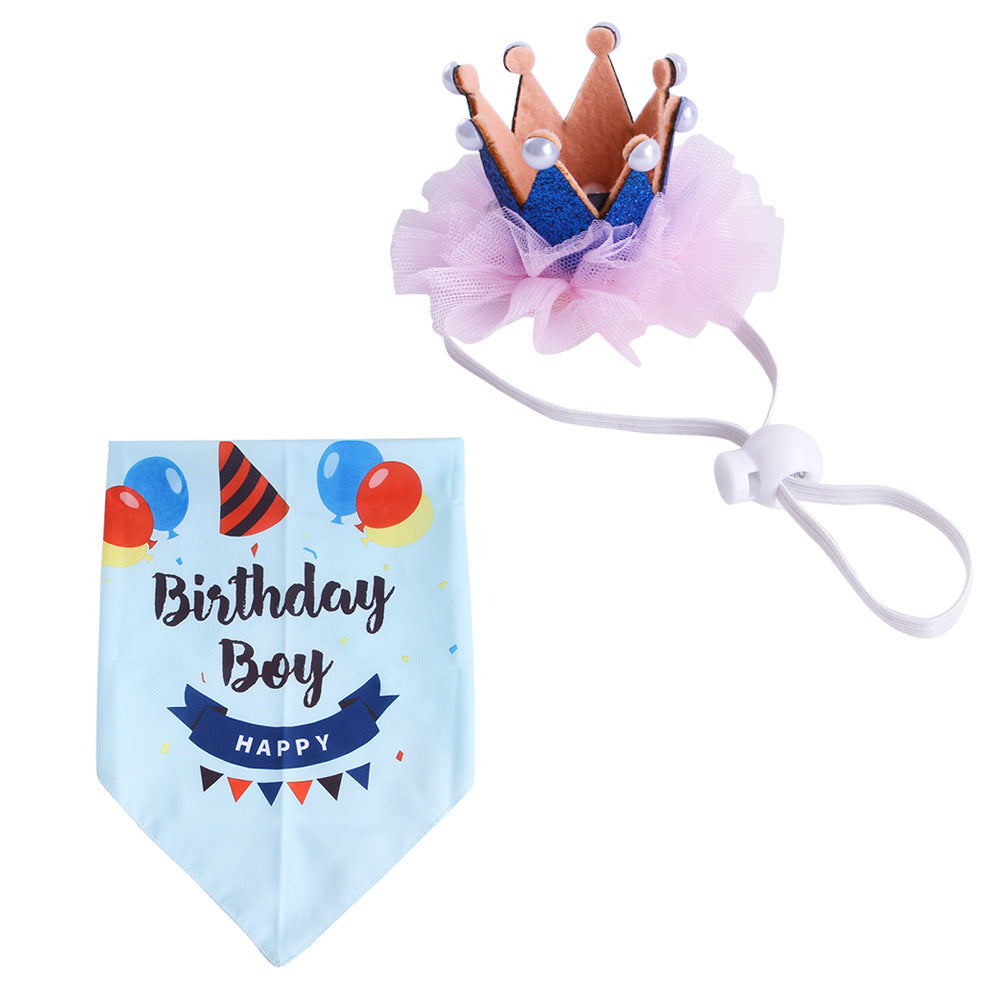 Cat Birthday Dress Up Set Pearl Crown Hat and Triangle Scarf