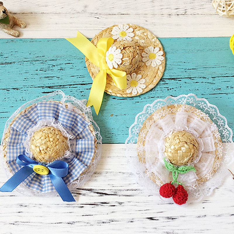 Lace Flower Hat Cat Dog Spring and Summer Sun Shade Straw Hat