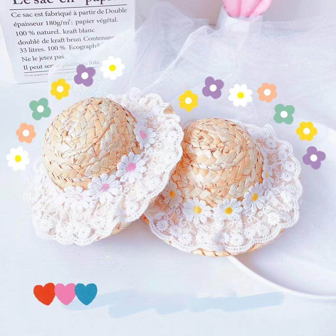 Lace Flower Hat Cat Dog Spring and Summer Sun Shade Straw Hat