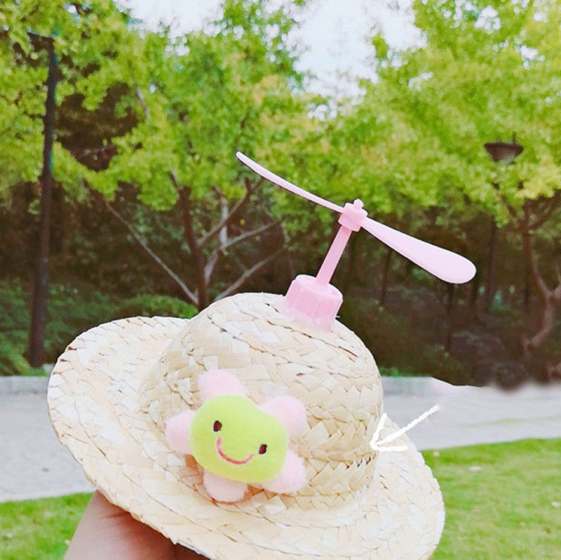 Bamboo Dragonfly Cartoon Cute Cat Straw Hats Cap