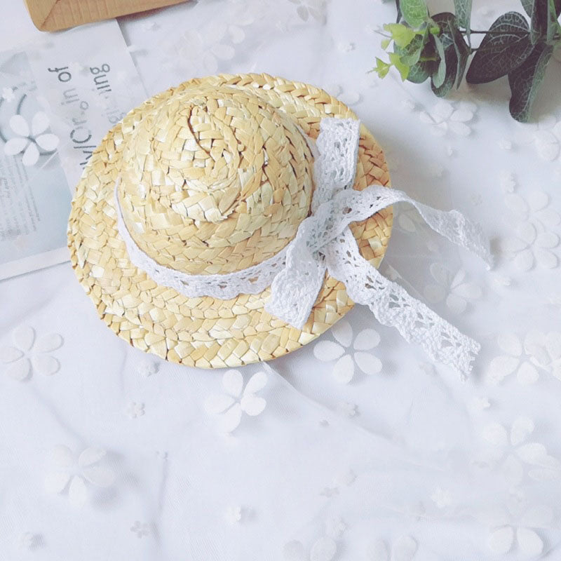 Lace Straw Cat Summer Hats Pet Cap Headgear