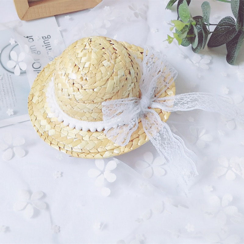 Lace Straw Cat Summer Hats Pet Cap Headgear
