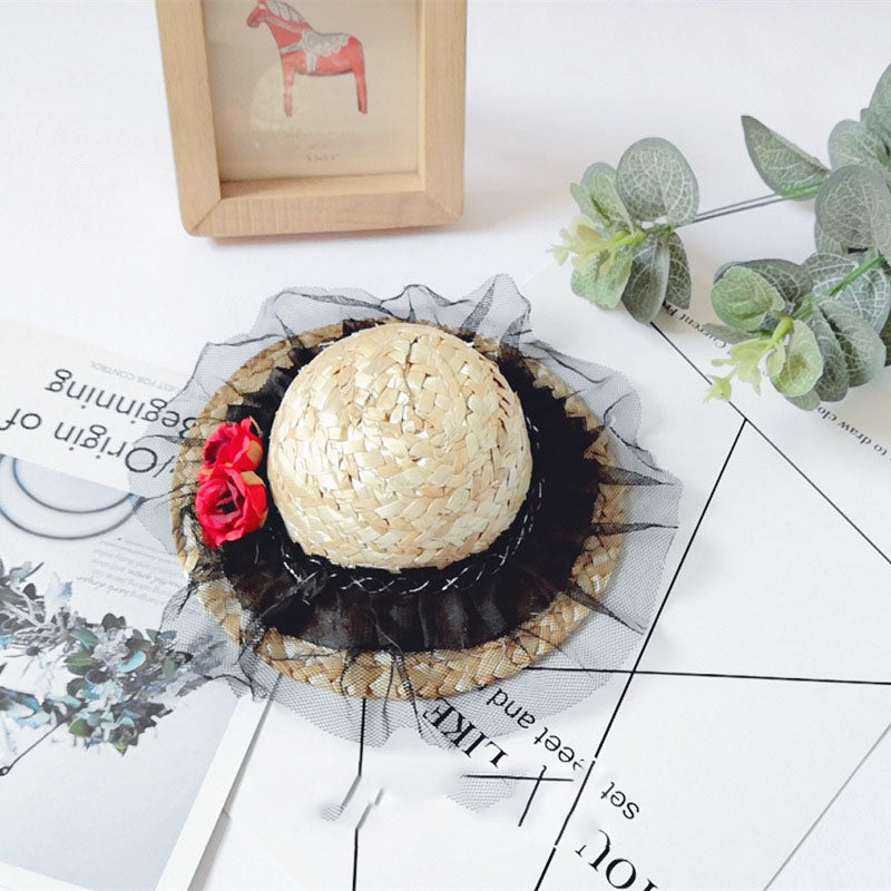Lace Straw Cat Summer Hats Pet Cap Headgear