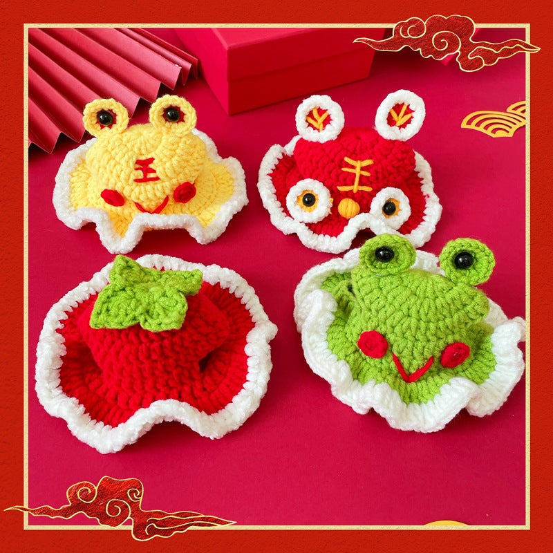 Chinese New Year Style Red Woolen Cat Hats Pet Cap