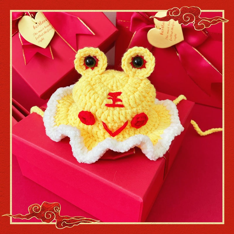 Chinese New Year Style Red Woolen Cat Hats Pet Cap