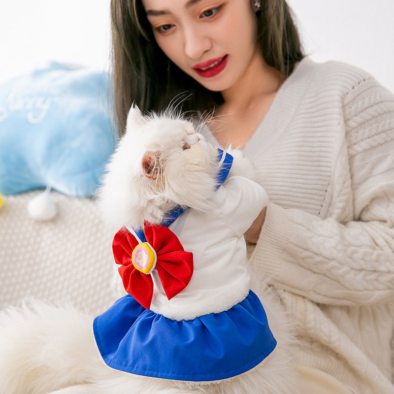 Cat Student Dress Thicken Warm Pet Skirt Clothes