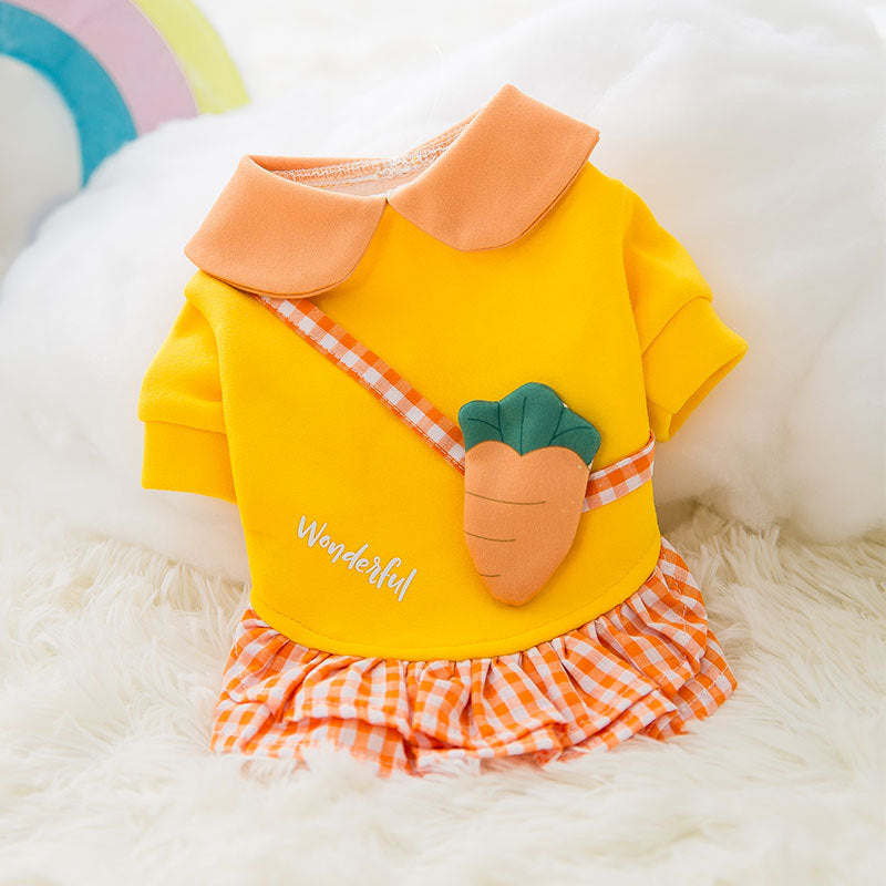 Cute Winter Plaid Flower Carrot Clothes Cat Jumpsuit Dress