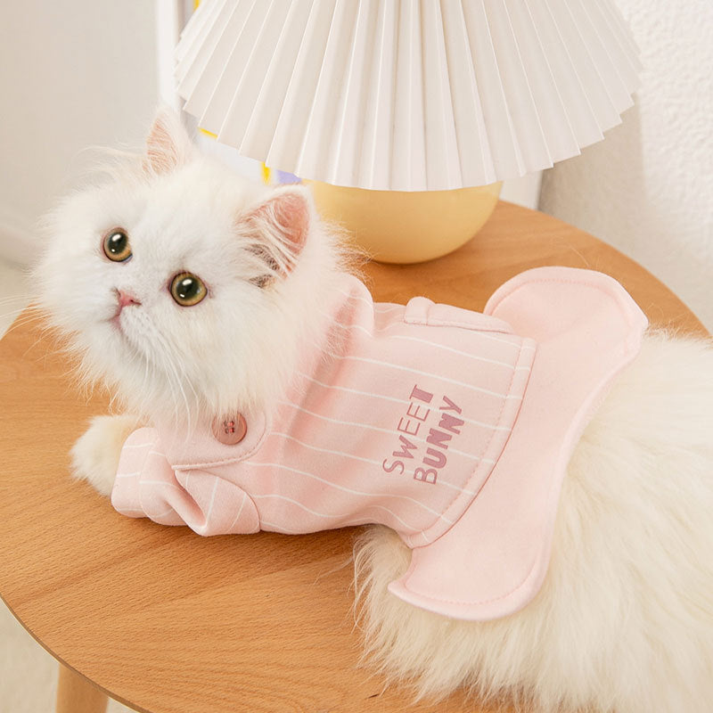 Pet Cat Pink Dress Striped Clothes