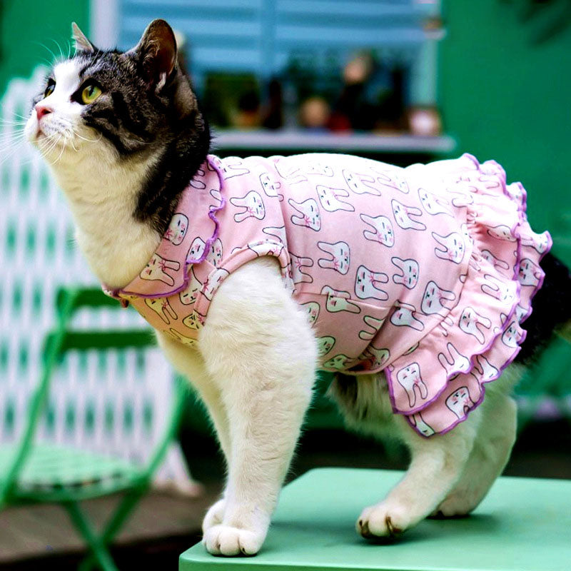Cute Cartoon Printed Cat Dress Pet Clothes