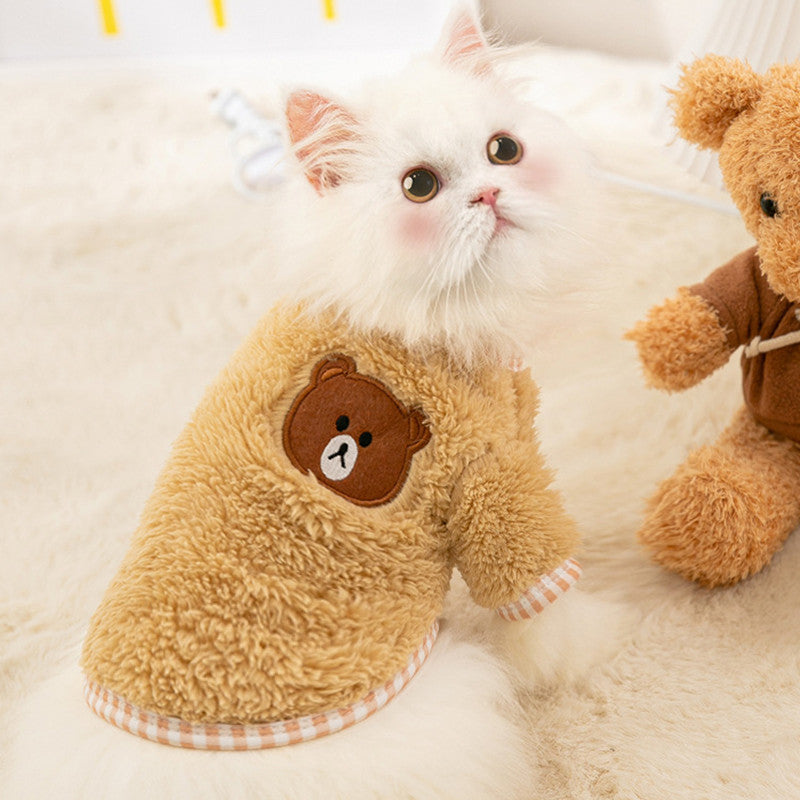 Fleece Cute Bear Cat Jumper Vest Pet Winter Clothes