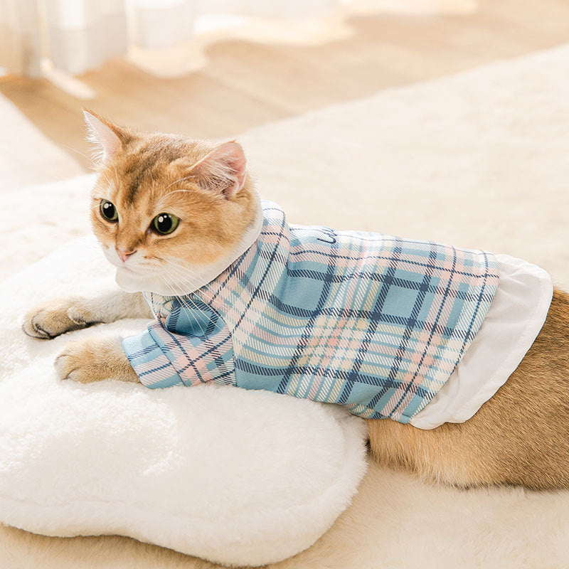 Blue Plaid Check Cat Jumper Vest Pet Clothes