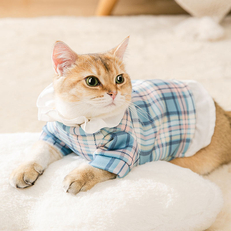 Blue Plaid Check Cat Jumper Vest Pet Clothes