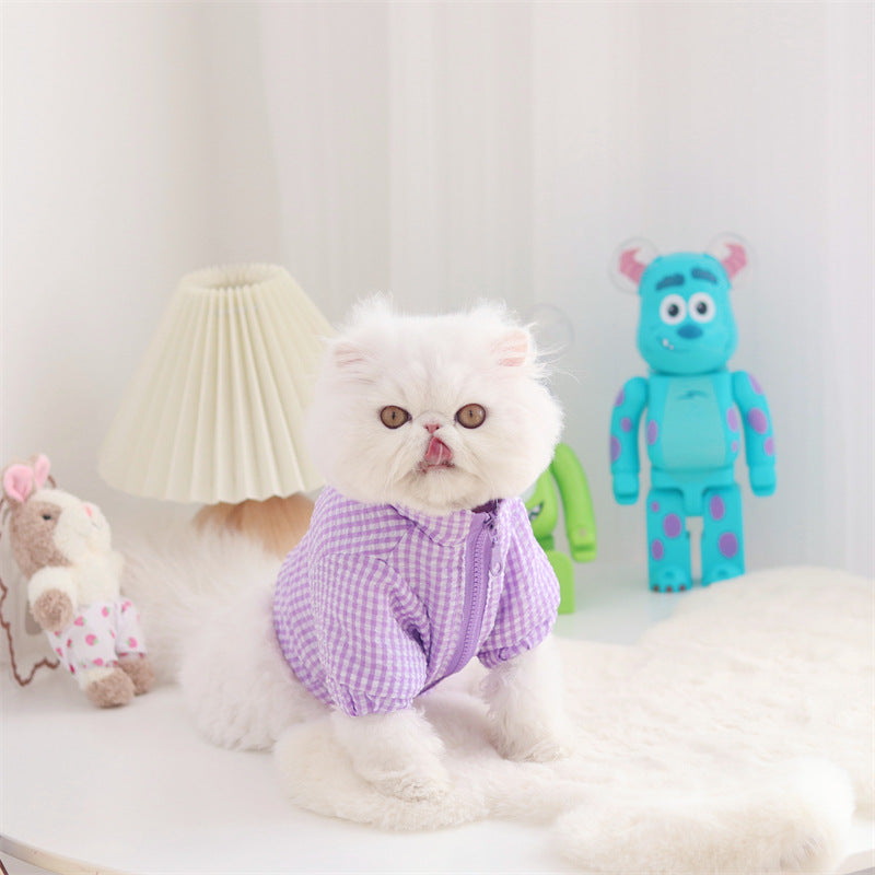 Pet Winter Warm Coat Plaid Check Jacket Dog Cat Clothes