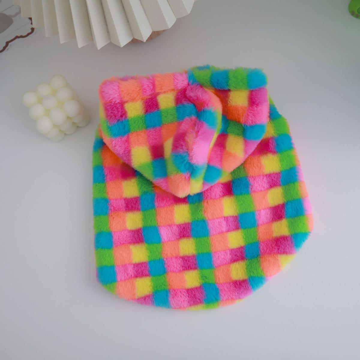 Colorful Plaid Plush Pet Coat Dog Cat Winter Warm Jacket Clothes