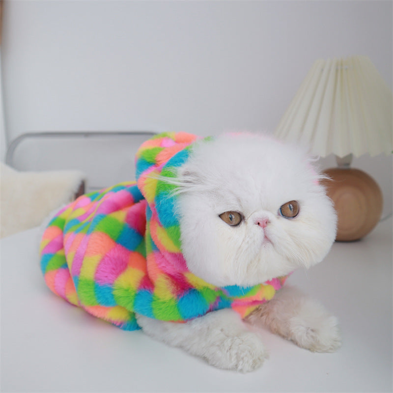 Colorful Plaid Plush Pet Coat Dog Cat Winter Warm Jacket Clothes