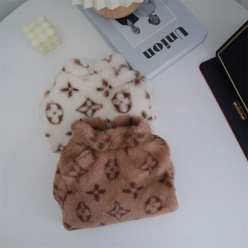 Pet Plush Zip Coat Dog Cat Winter Warm Jacket Clothes