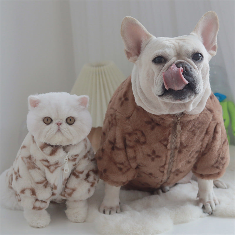 Pet Plush Zip Coat Dog Cat Winter Warm Jacket Clothes