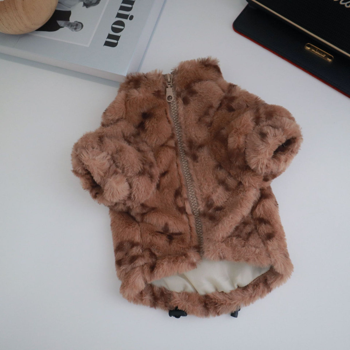 Pet Plush Zip Coat Dog Cat Winter Warm Jacket Clothes