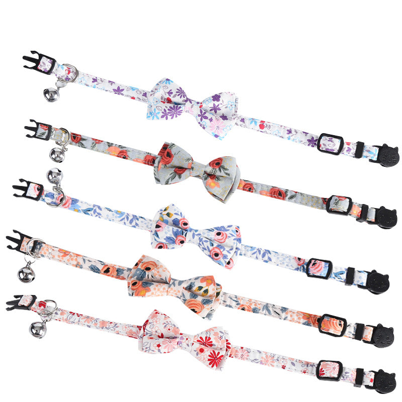 Floral Printed Cat Collars Triangle Scarf Set Pet Bandanas Bibs
